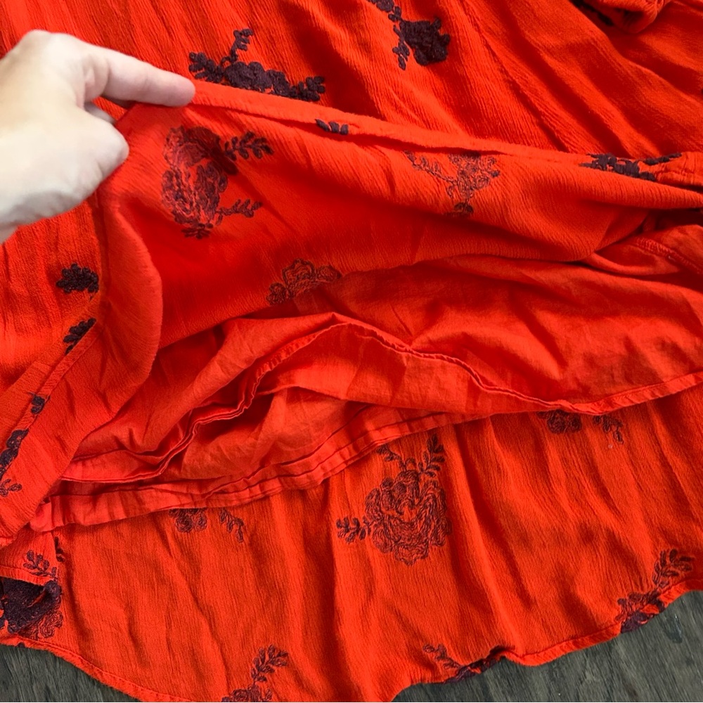 Free People Red Embroidered Tunic Boho Oversized Small - Picture 5 of 7